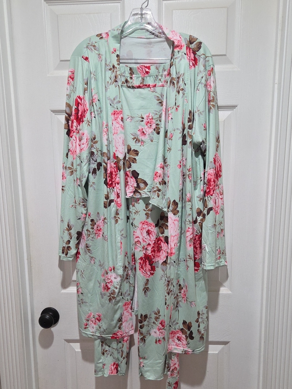 NEW Floral Mint Pink Robe and Sleepwear Set - 3 Piece